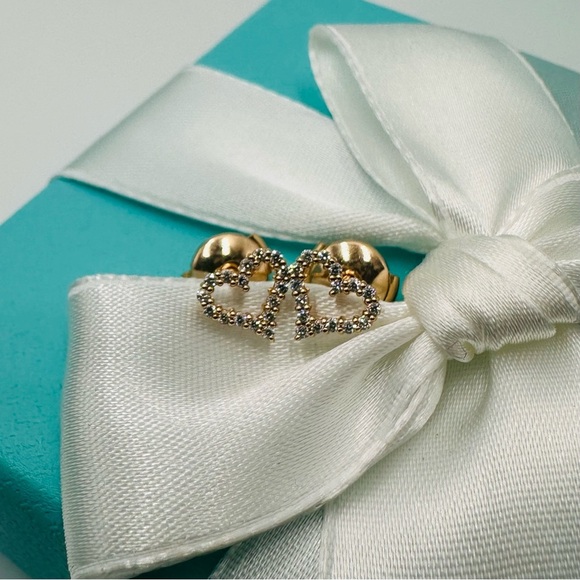 Tiffany & Co. .13 Diamond 18K Rose Gold Heart Earrings with Box - Picture 6 of 13